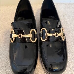 Jeffrey Campbell Student 2 Black Patent Leather Loafers with Gold Details